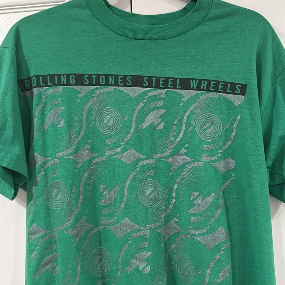 Rolling Stones Green Steel Wheels 1989 Tour Working Crew T-Shirt Size XL - Picture 2 of 7